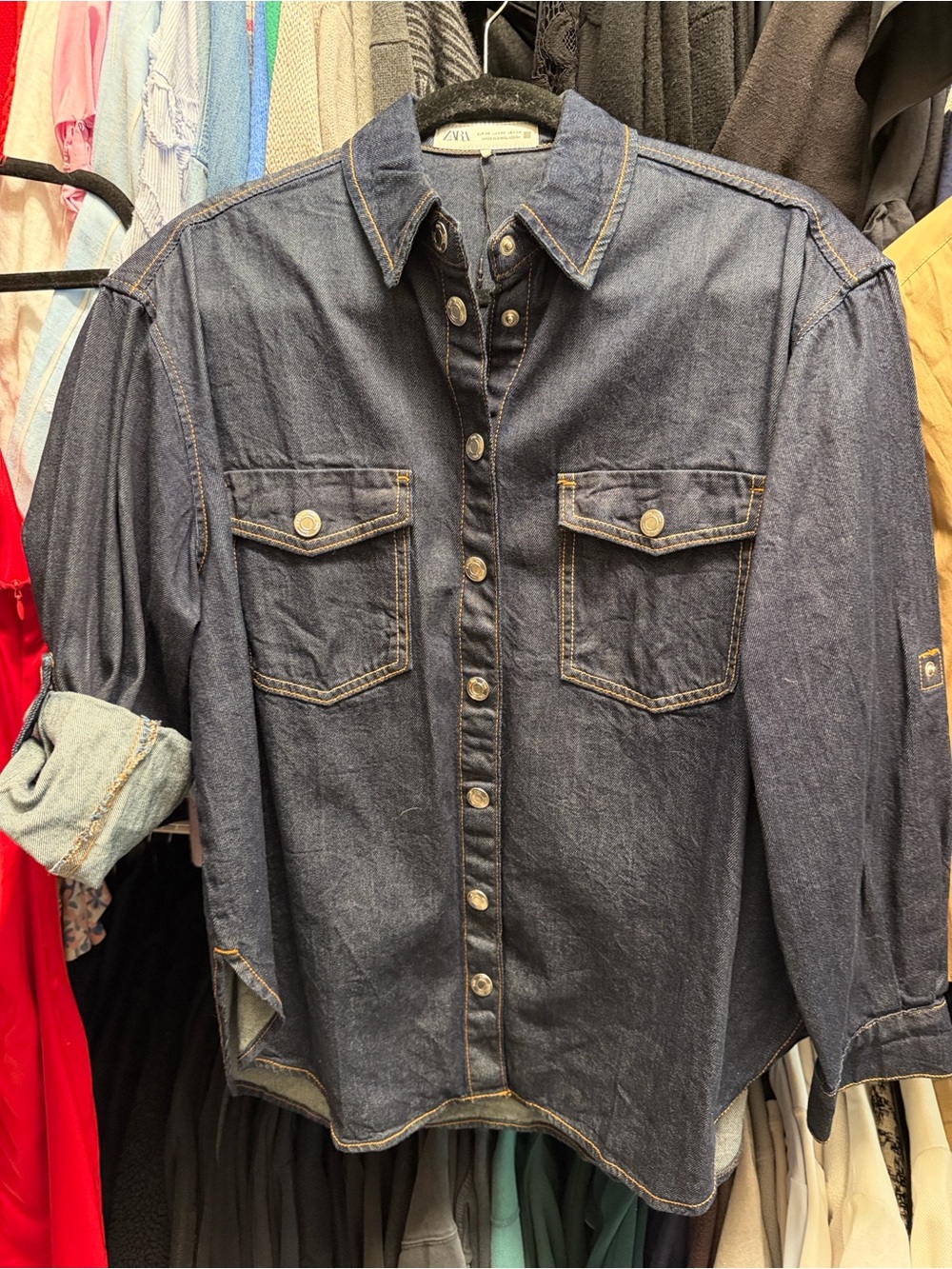 Zara Dark Blue Denim Button-Down Shirt